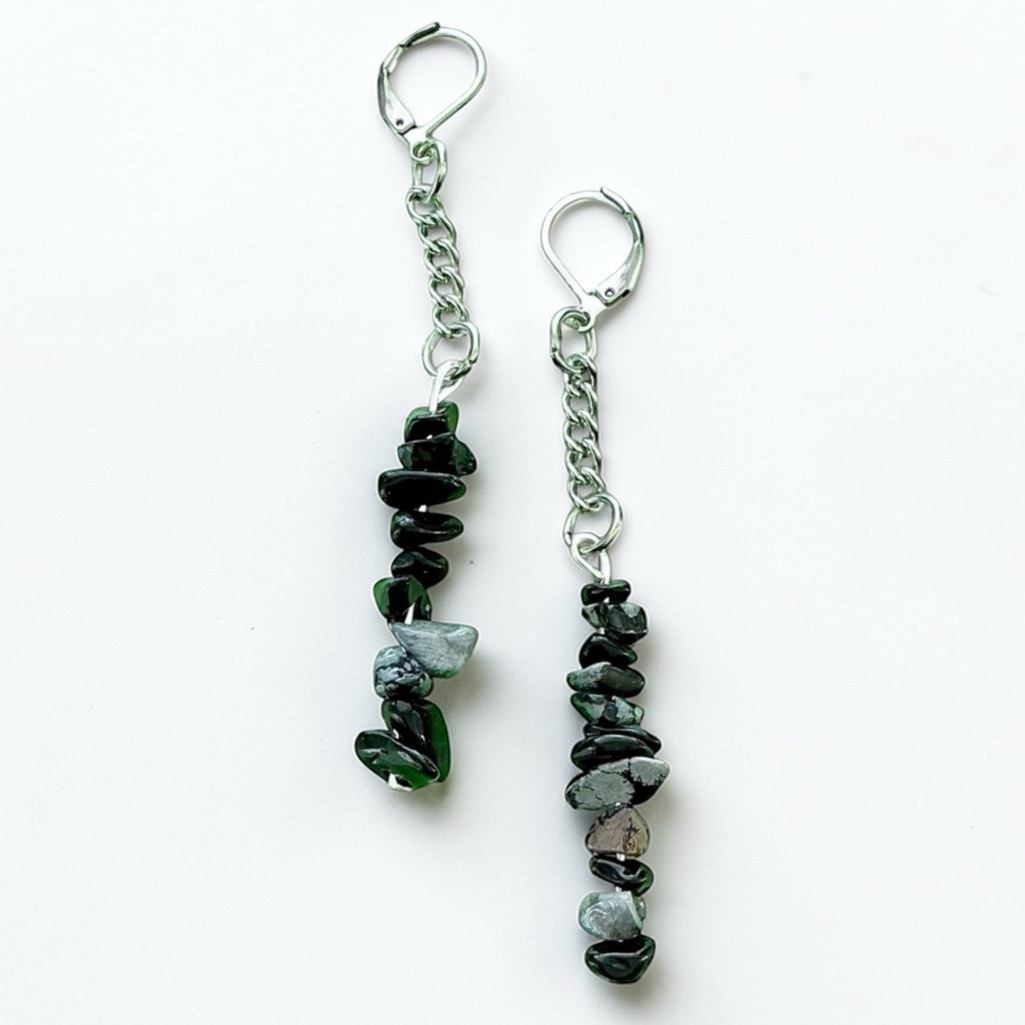 Snowflake Obsidian Gemstones Dangle Earrings-Stainless Steel